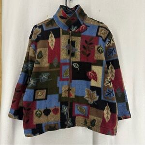 Teddi Fleece Jacket Leaves Fall Mens Medium Blue VTG